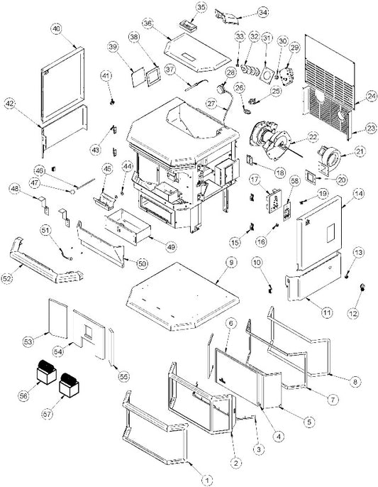 Osburn Hybrid 45 Pellet Stove Parts Models 0-1619 OP00045-1